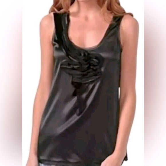 Diane Von Furstenberg Imara Silk Sleeveless Ruffle Tank Top Black Size 8 - Picture 1 of 11